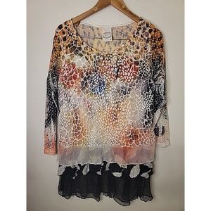 Fleur De Lis Women's M Animal Cheetah Print Lined Knit Tunic Top Acrylic Poly